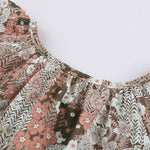 Khaki V-neck Short Sleeve Fashion Print Fantasy Fluttering Blouse