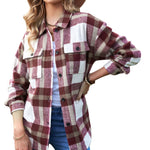 Brown Plaid Print Pocket Women Shacket