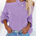 Blue Cool Breeze Cotton Cold Shoulder Sweater
