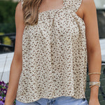 Green Floral Ruffled Straps Flowy Tank Top