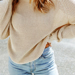 Blue Cool Breeze Cotton Cold Shoulder Sweater