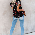 Khaki V-neck Short Sleeve Fashion Print Fantasy Fluttering Blouse