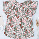 Khaki V-neck Short Sleeve Fashion Print Fantasy Fluttering Blouse