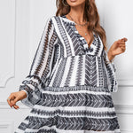 Leopard Print V neck Ruffle Swing Mini Dress