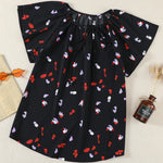 Khaki V-neck Short Sleeve Fashion Print Fantasy Fluttering Blouse