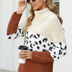 Orange Turtleneck Splicing Chunky Knit Pullover Sweater