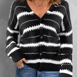 Apricot V Neck Stripes Colorblock Button Cardigan