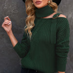 Black Strapped Cut out Shoulder Turtleneck Sweater