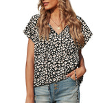Khaki V-neck Short Sleeve Fashion Print Fantasy Fluttering Blouse