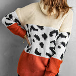 Orange Turtleneck Splicing Chunky Knit Pullover Sweater