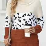 Orange Turtleneck Splicing Chunky Knit Pullover Sweater
