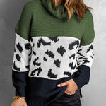 Orange Turtleneck Splicing Chunky Knit Pullover Sweater