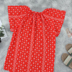 Khaki V-neck Short Sleeve Fashion Print Fantasy Fluttering Blouse