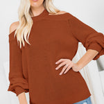 Blue Cool Breeze Cotton Cold Shoulder Sweater