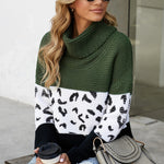 Orange Turtleneck Splicing Chunky Knit Pullover Sweater