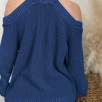 Blue Cool Breeze Cotton Cold Shoulder Sweater