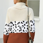 Orange Turtleneck Splicing Chunky Knit Pullover Sweater