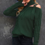 Black Strapped Cut out Shoulder Turtleneck Sweater