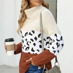 Orange Turtleneck Splicing Chunky Knit Pullover Sweater