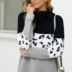 Orange Turtleneck Splicing Chunky Knit Pullover Sweater