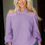 Blue Cool Breeze Cotton Cold Shoulder Sweater