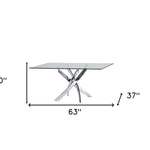 30inches Glass and Steel Rectangular Dining Table