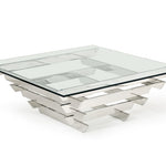 15inches Glass and Stainless Steel Square Coffee Table