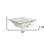 15inches Glass and Stainless Steel Square Coffee Table