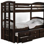 80inches X 41inches X 71inches Espresso Twin Over Twin Bunk Bed And Trundle With 3 Drawers