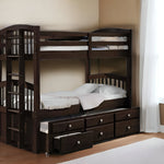 80inches X 41inches X 71inches Espresso Twin Over Twin Bunk Bed And Trundle With 3 Drawers
