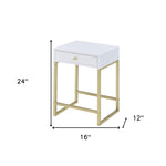 Sleek White and Brass End or Side Table