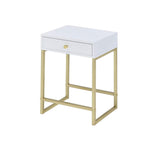 Sleek White and Brass End or Side Table