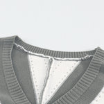 Khaki Striped Colorblock V Neck Knitted Sweater