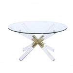 34inches X 34inches X 18inches Gold Clear Acrylic And Clear Glass Coffee Table
