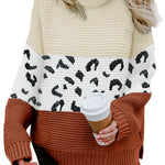 Orange Turtleneck Splicing Chunky Knit Pullover Sweater