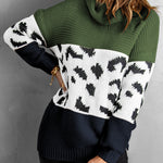 Orange Turtleneck Splicing Chunky Knit Pullover Sweater