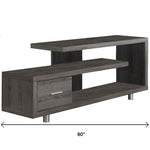15.75inches x 60inches x 24inches Black Grey Particle Board Hollow Core Metal TV Stand with a Drawer