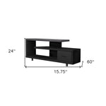 15.75inches x 60inches x 24inches Black Grey Particle Board Hollow Core Metal TV Stand with a Drawer