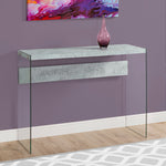 15.75inches x 44inches x 32inches Dark Taupe Clear Particle Board Tempered Glass  Accent Table