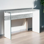 15.75inches x 44inches x 32inches Dark Taupe Clear Particle Board Tempered Glass  Accent Table