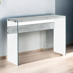 15.75inches x 44inches x 32inches Dark Taupe Clear Particle Board Tempered Glass  Accent Table