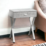 12" x 18.25" x 22.25" Dark Taupe Finish and Chrome Metal Accent Table