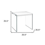35.5inches Glossy White Particle Board and Clear Glass Two Pieces Nesting Table Set