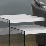 35.5inches Glossy White Particle Board and Clear Glass Two Pieces Nesting Table Set