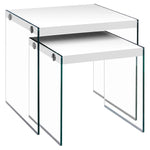 35.5inches Glossy White Particle Board and Clear Glass Two Pieces Nesting Table Set