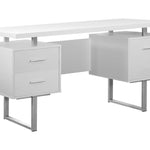 23.75inches x 60inches x 30.25inches White Silver Particle Board Hollow Core Metal  Computer Desk With A Hollow Core