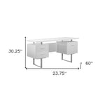 23.75inches x 60inches x 30.25inches White Silver Particle Board Hollow Core Metal  Computer Desk With A Hollow Core