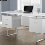 23.75inches x 60inches x 30.25inches White Silver Particle Board Hollow Core Metal  Computer Desk With A Hollow Core