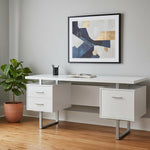 23.75inches x 60inches x 30.25inches White Silver Particle Board Hollow Core Metal  Computer Desk With A Hollow Core