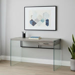 23.75inches x 48inches x 30inches Grey Black Clear Particle Board Glass Metal Tempered Gl  Computer Desk